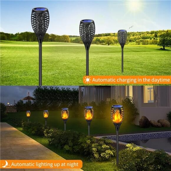 Solar Lights Outdoor, Solar Torch Light with Flickering Flame (Black 8 Pack) - Picture 4 of 6